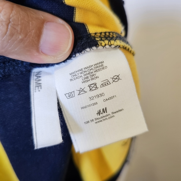 👍L.O.G.G. H&M yellow navy stripe long sleeve graphic t-shirt youth M US - Picture 6 of 7